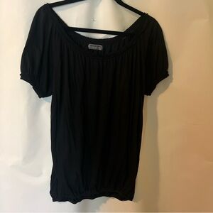 Michael Stars Black Ruffle Short Sleeve Tee OS elastic Hem